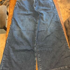 a.n.a High-Rise Wide-Leg Jeans in Dark Blue, 18 SHORT